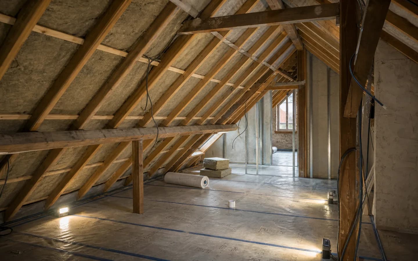Isolation de toiture en cours dans les combles d’une maison ancienne