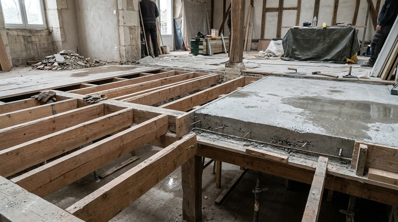 Dalle béton ou plancher bois : comparatif pour votre rénovation
