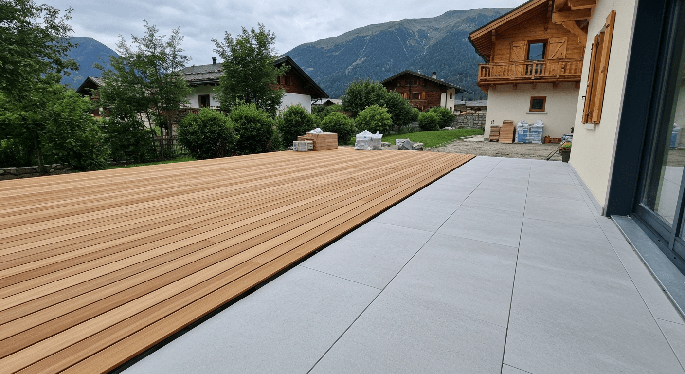 Terrasse bois ou grès cérame : comparatif 2026